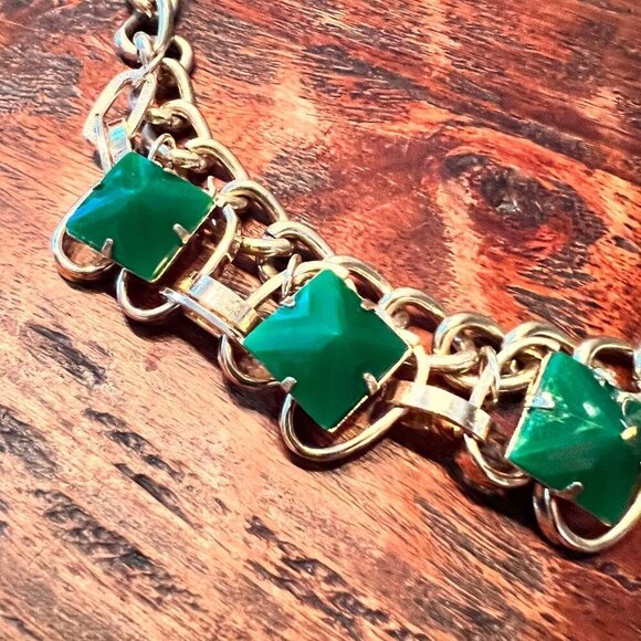 Green and Gold Pyramid Statement Necklace - Picture 6 of 6